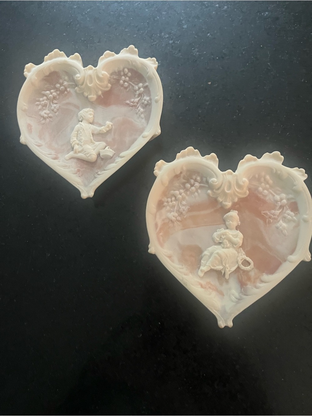 Incolay Stone Pink Heart Shaped Wall Placques - Set of 2